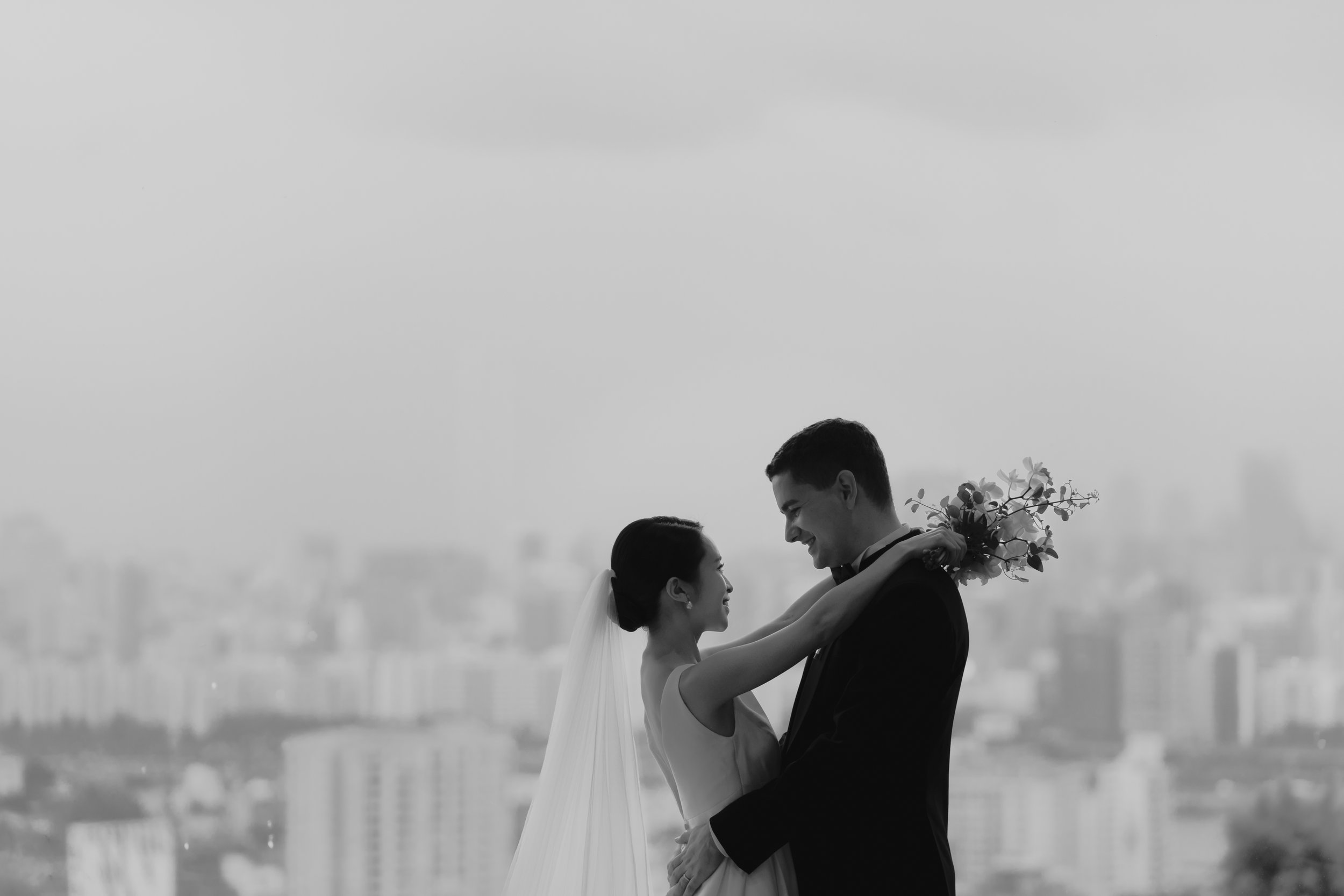 a bride and groom on their wedding day in Seoul