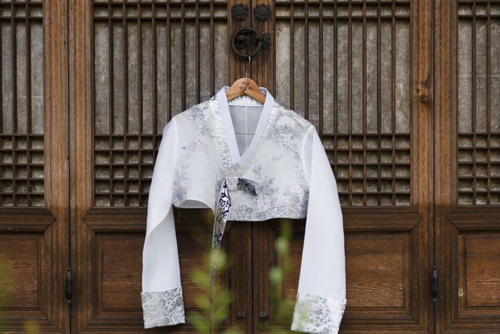 white modern hanbok of the bride